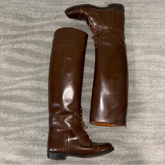 Vintage Brown Leather Lace Up High Top Riding Equestrian Boots Women’s Sz 5C - Picture 1 of 10